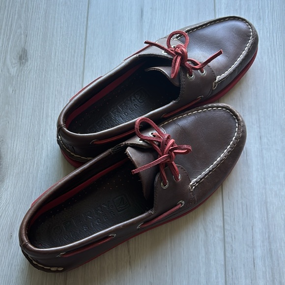 Sperry Top Sider Boat Shoes Leather Loafer Deck Dark Brown Red Sole Mens Size 10 - Picture 2 of 8